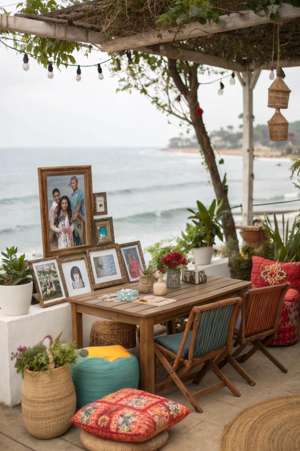 Personal touches bring warmth and character to a coastal patio.