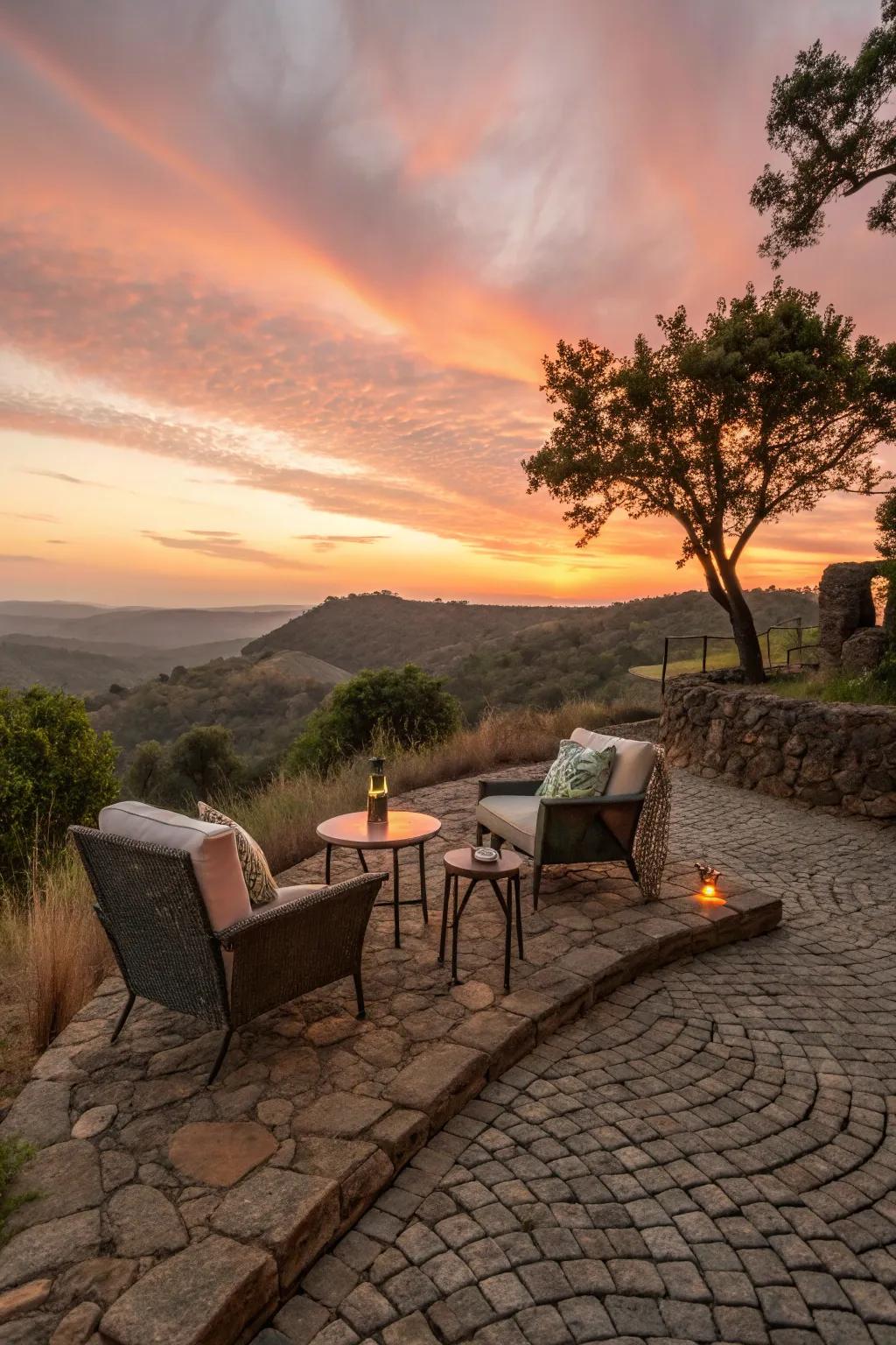 Elevate your outdoor experience with a raised cobblestone platform.