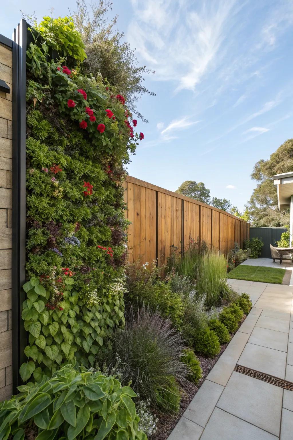 A vertical garden wall maximizes space and adds visual interest.