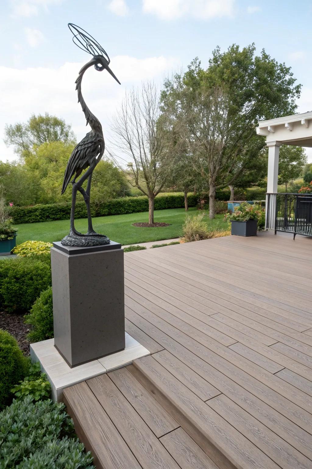 Outdoor art adds a unique touch to this deck.
