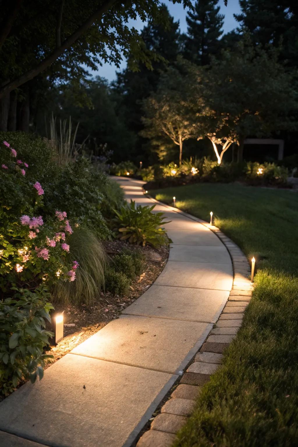 Illuminate your garden paths with embedded lighting in concrete edging.