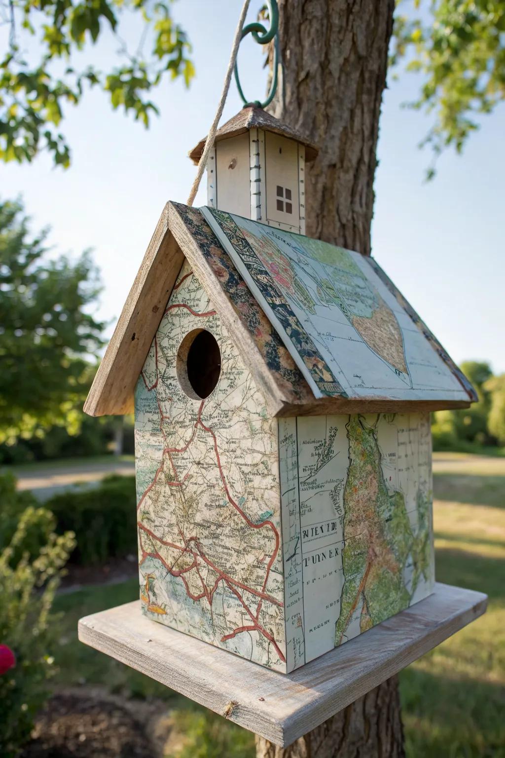 Wanderlust: Travel map-themed birdhouse