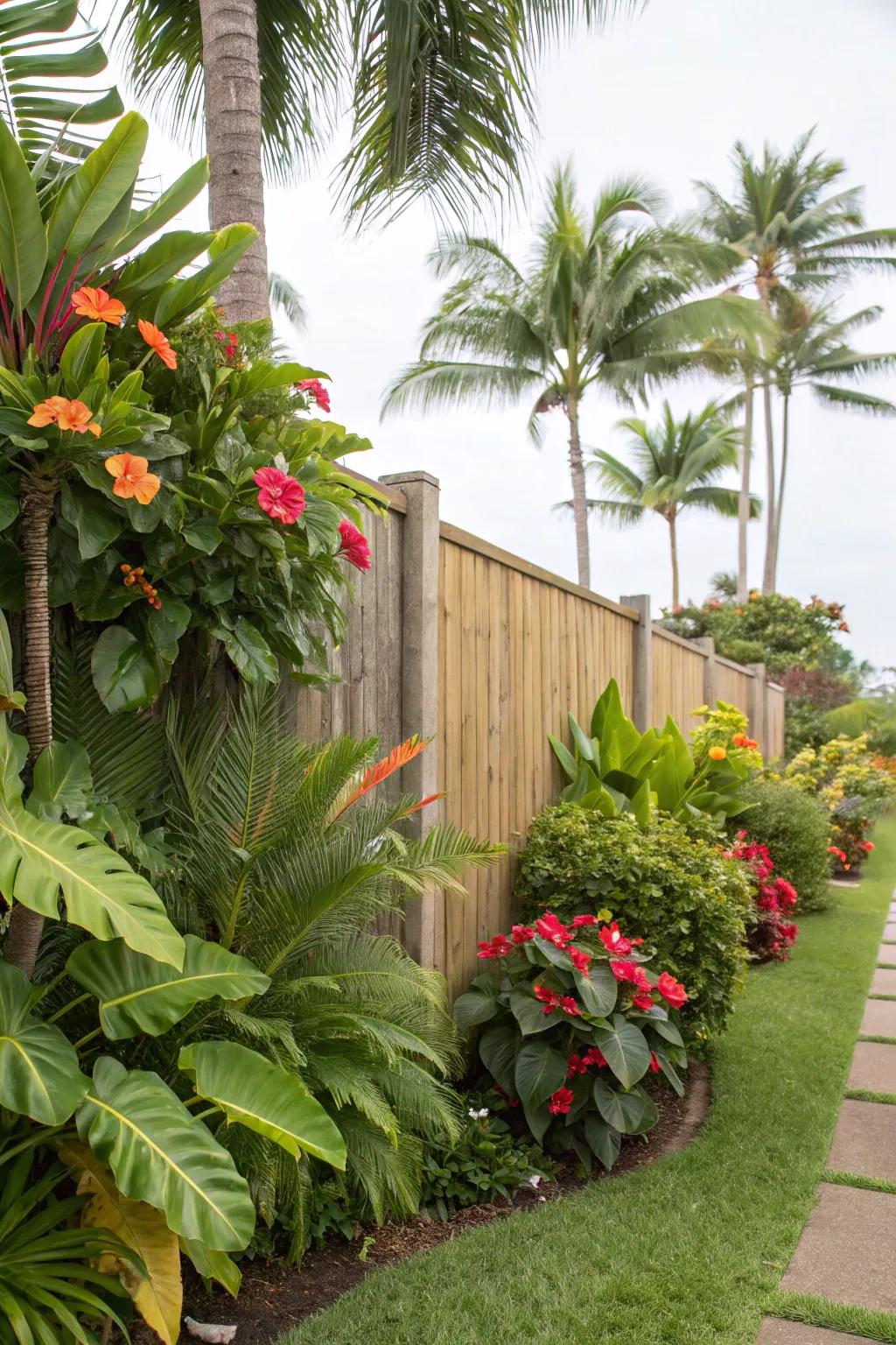 Escape to a tropical paradise with a themed fence.