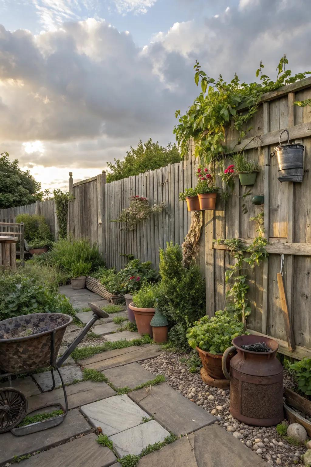Reclaimed wood fences add character and sustainability.