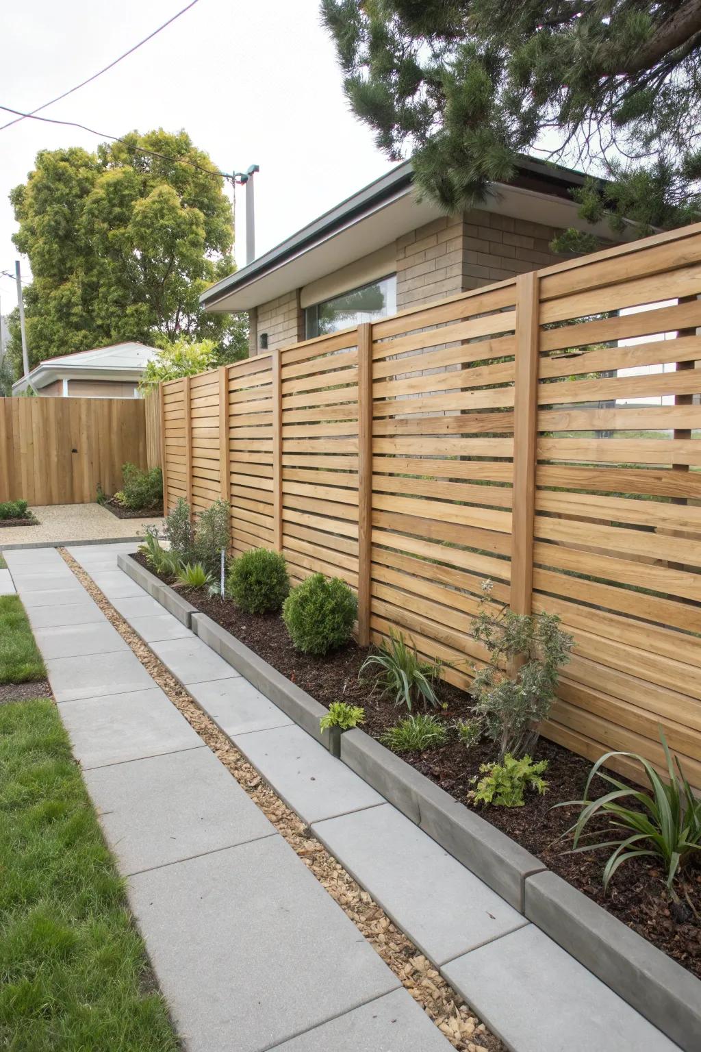 Cedar slats provide a sleek and contemporary fence option.