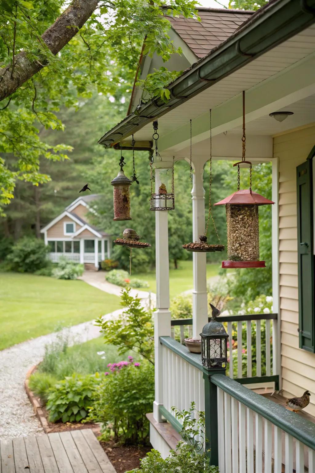 Bird feeders invite nature and life to your porch.