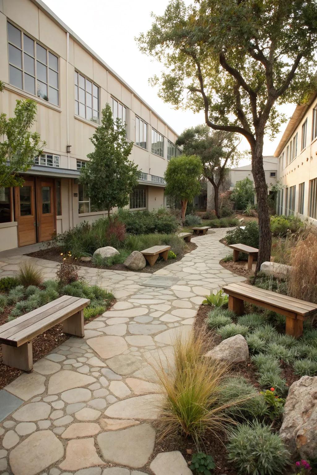 Sustainable practices create a beautiful and eco-friendly courtyard.