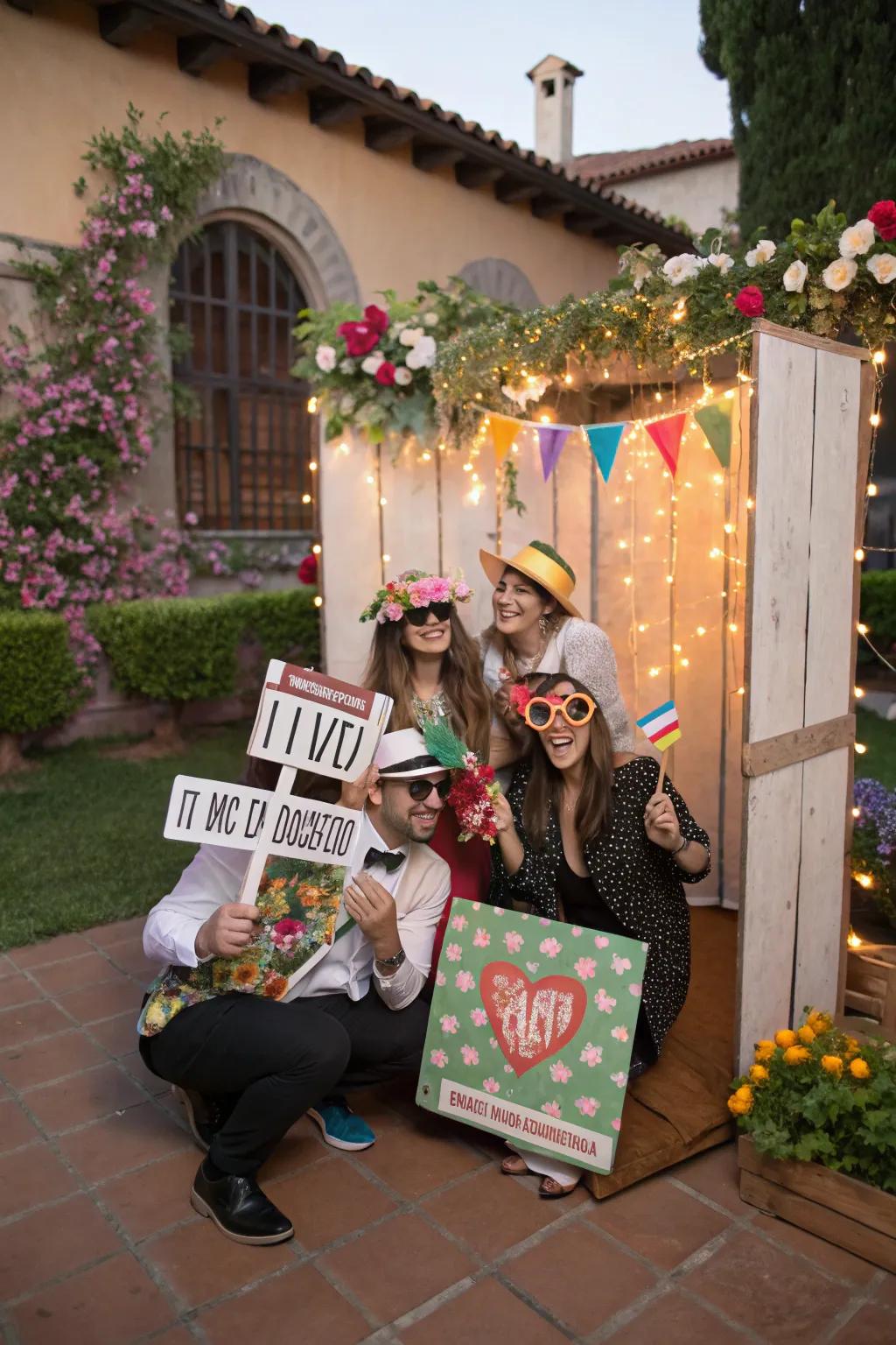 A photo booth with props creates lasting memories.