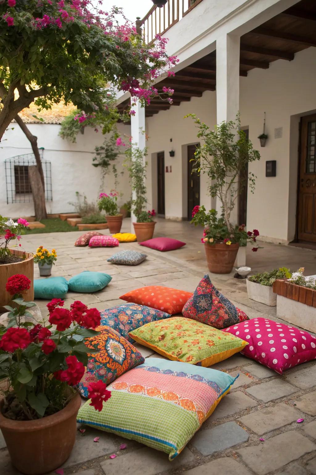 Energize your courtyard with colorful accents.