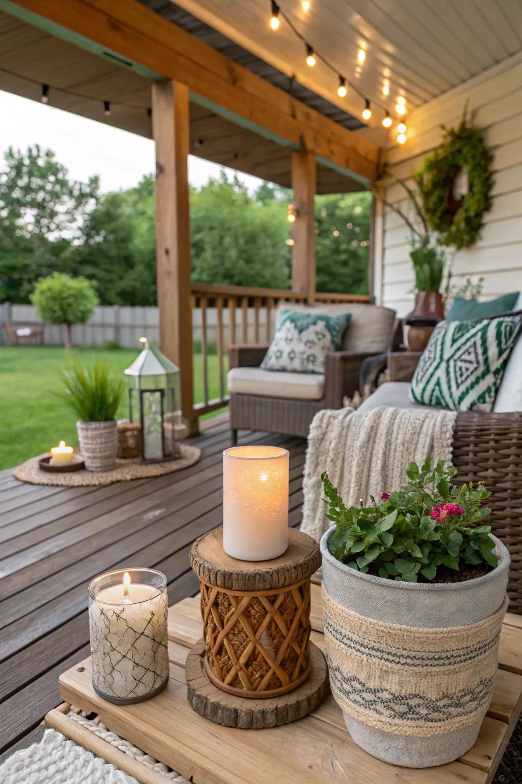 DIY decor adds a personal and handmade touch to the deck.