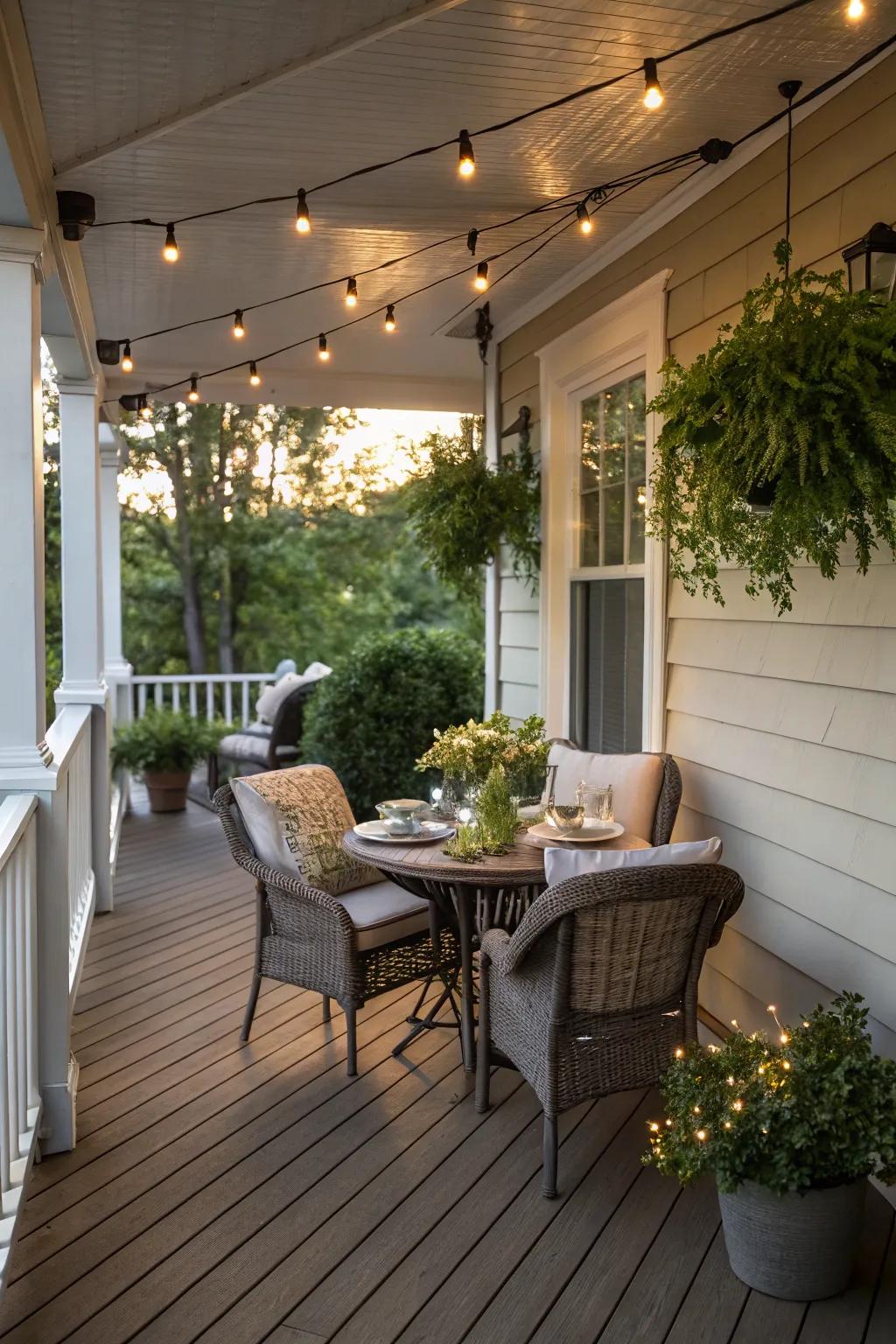 A dining nook is perfect for alfresco meals on the porch.