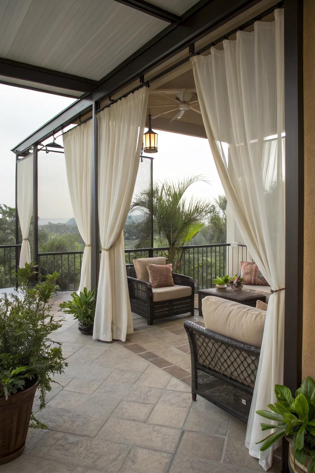 Privacy features create a secluded retreat on the lanai.