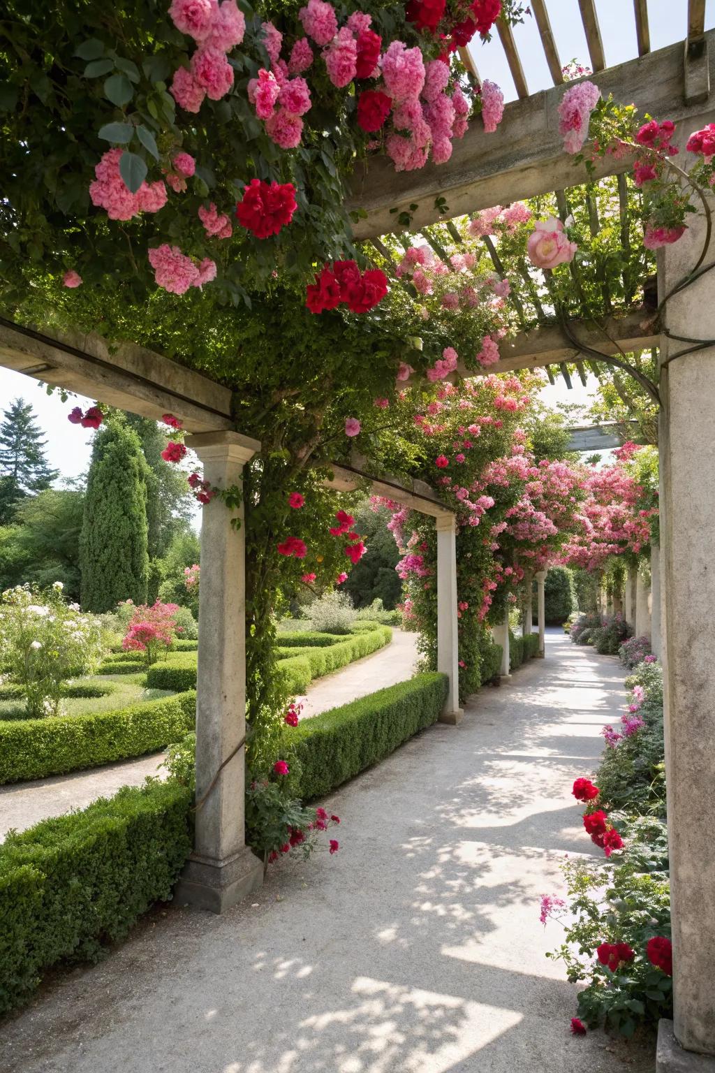 Add romance to your garden with climbing roses on your pergola.