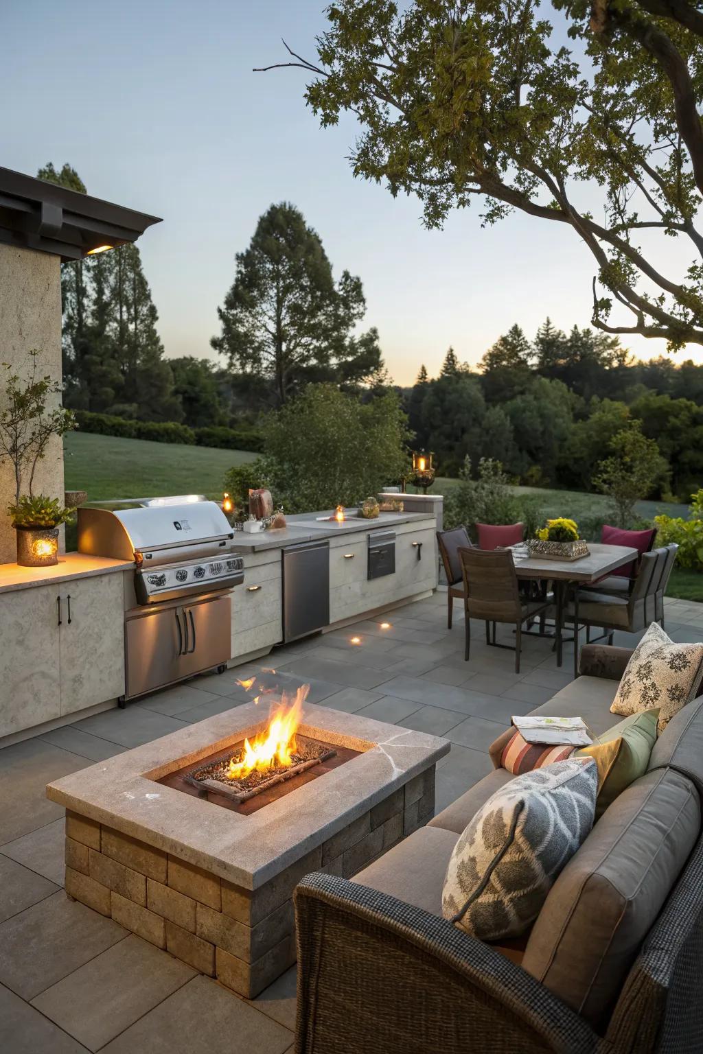 A fire pit corner adds warmth and a gathering place to your outdoor space.