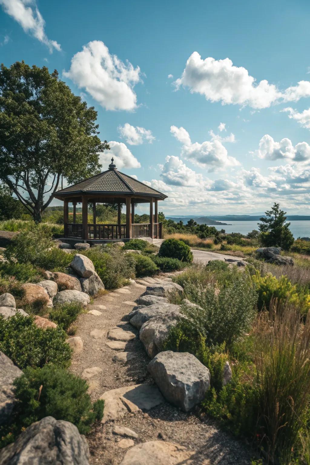 Embrace nature with a pavilion surrounded by natural elements.