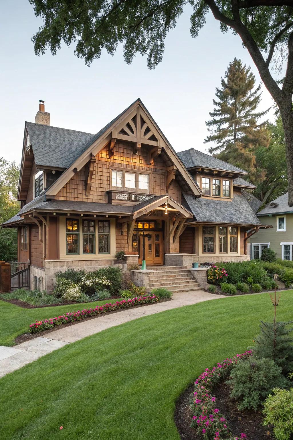 Symmetrical design elements create harmony in this Craftsman home.