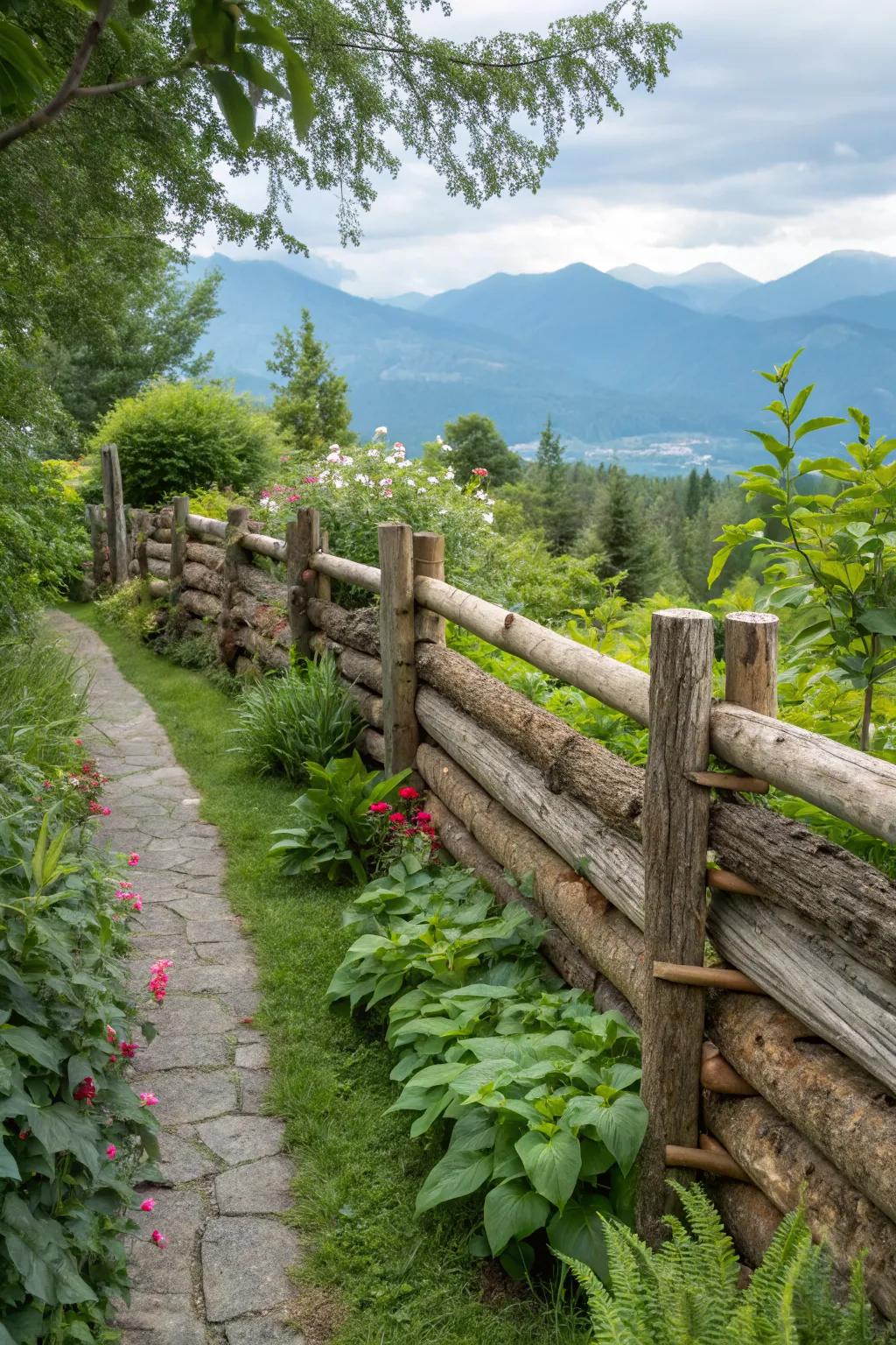 Embrace a rustic look with log border fencing.