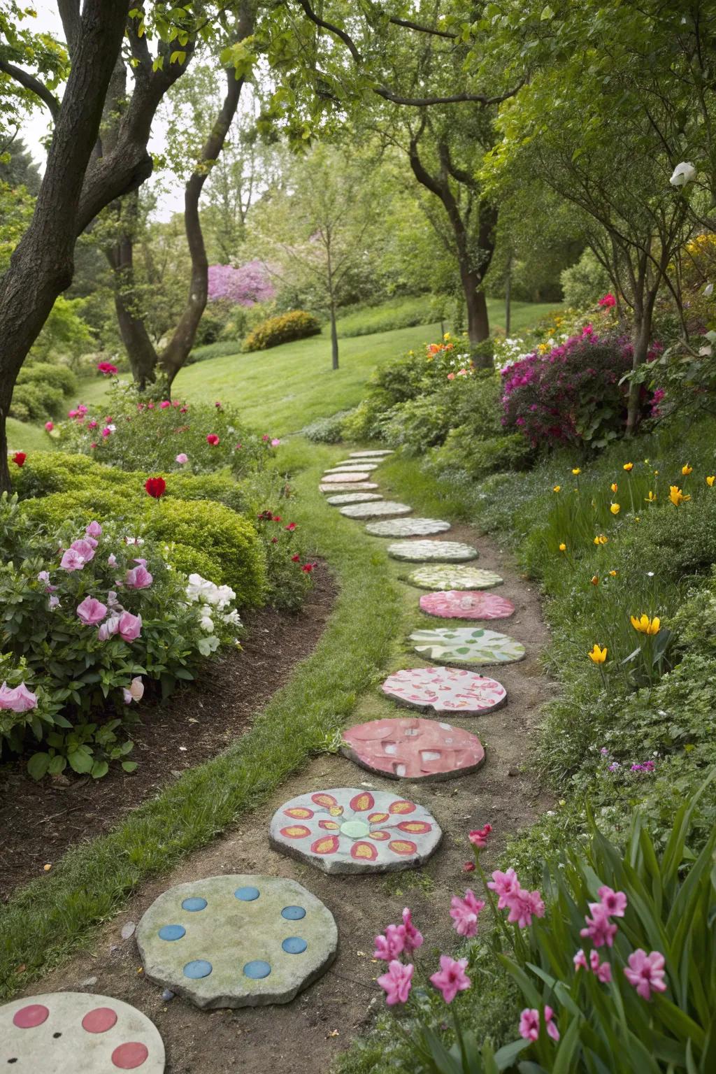 Create whimsical paths with playful stepping stones.