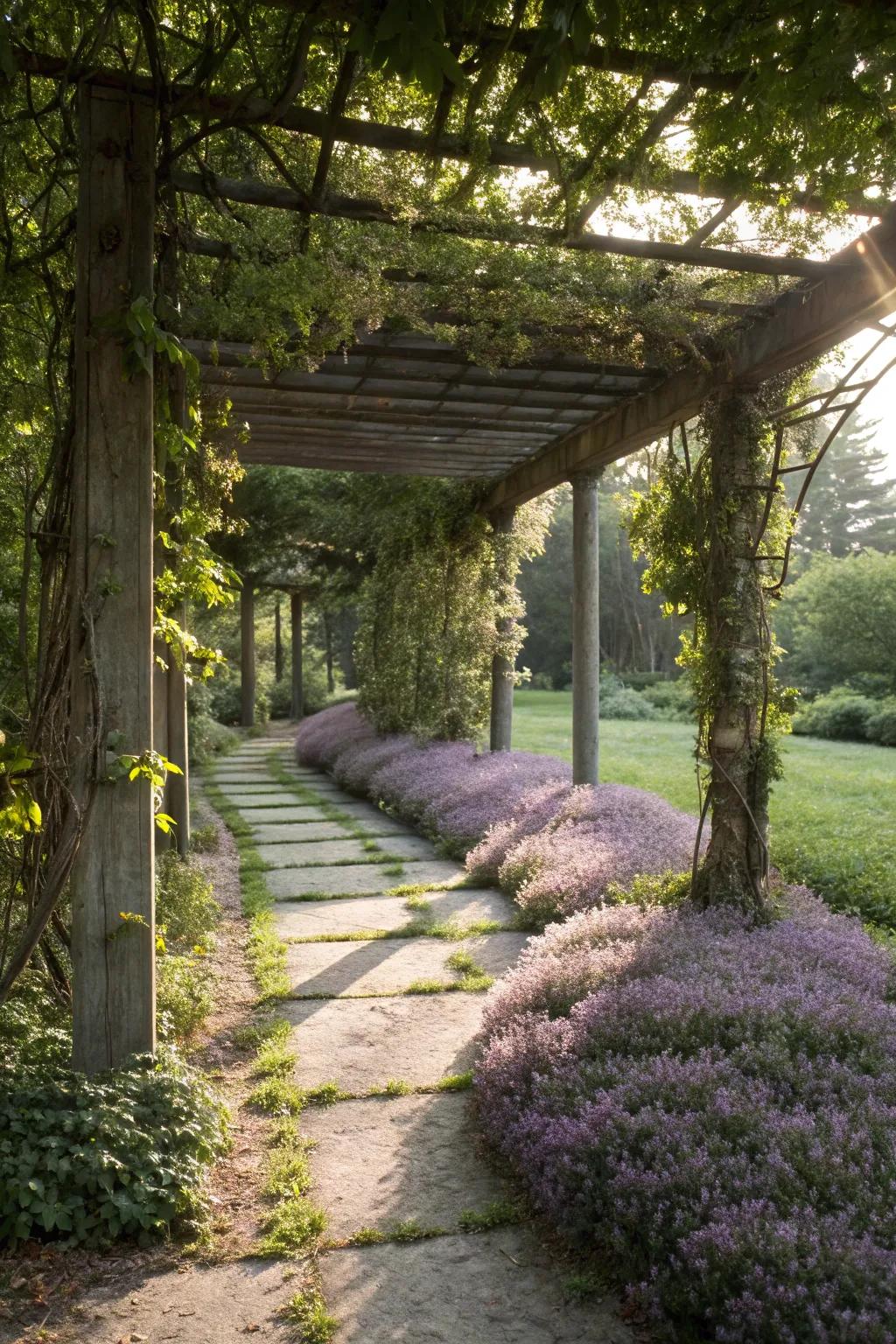 Complete your pergola with the fragrant beauty of creeping thyme.