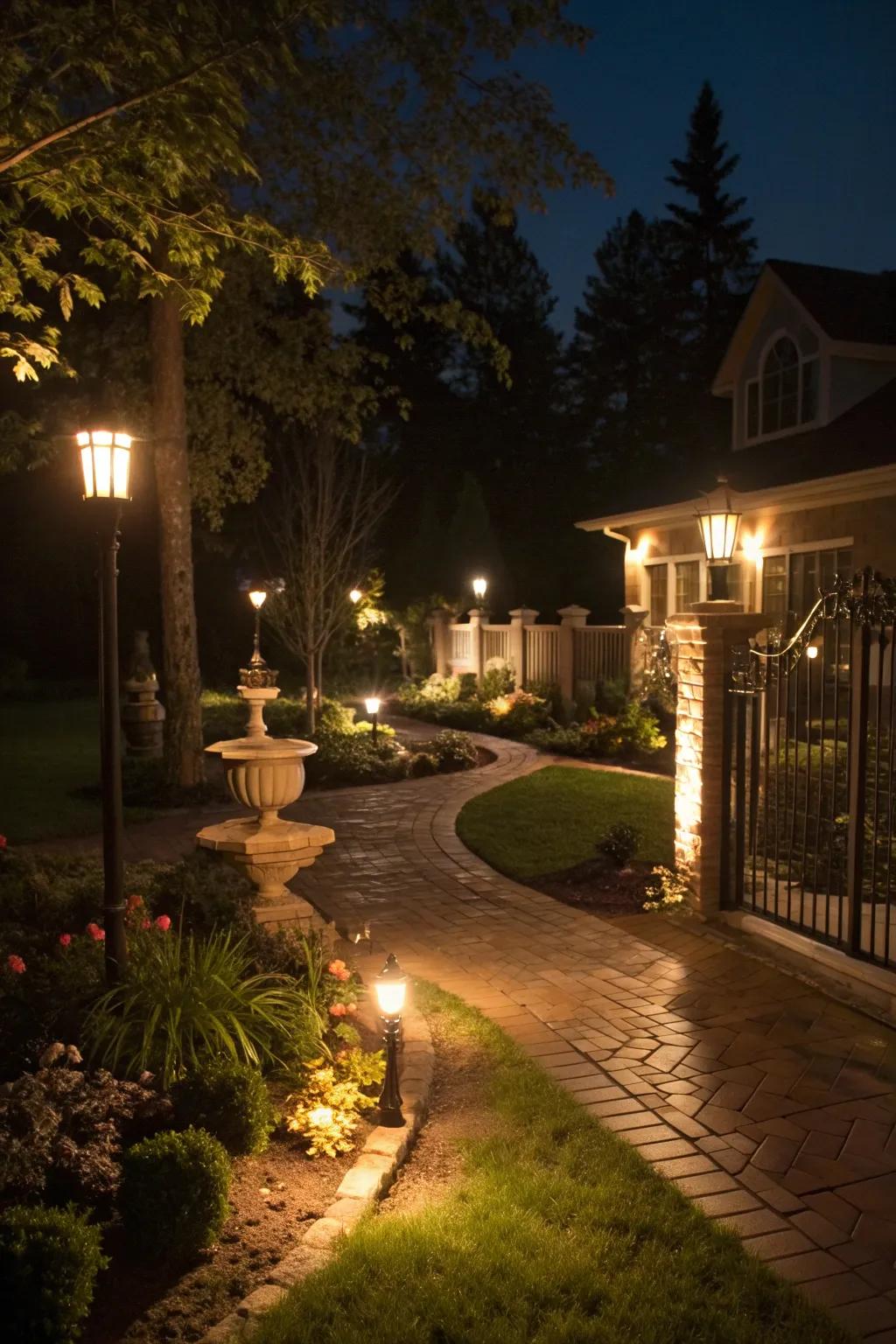 Strategic lighting enhancing security and nighttime beauty