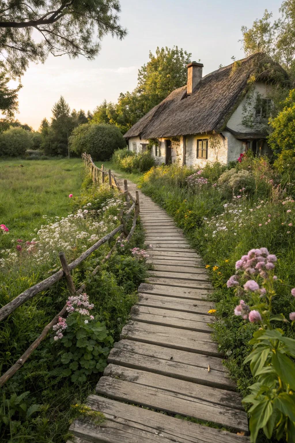 Wooden planks add rustic warmth.