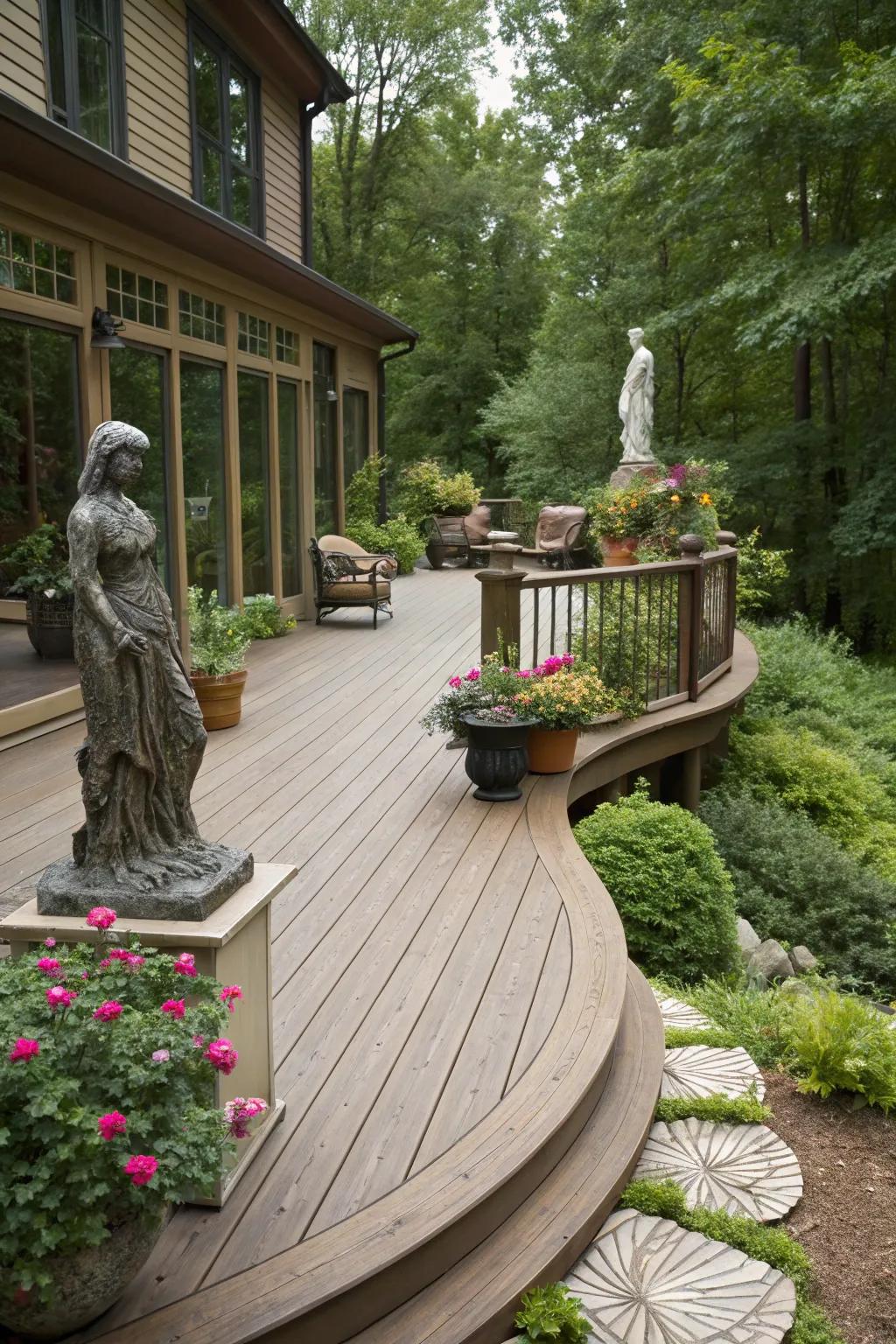 Artistic elements enhance the uniqueness of the curved deck.