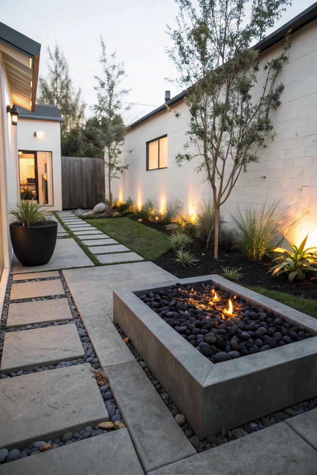 Geometric fire pits offer a sleek and modern touch to outdoor spaces.
