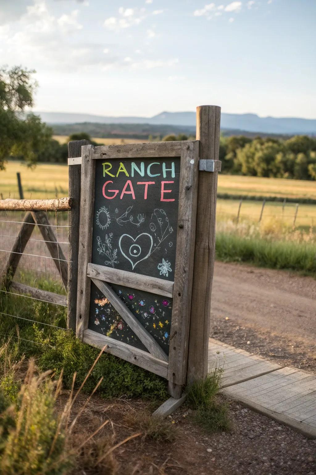 Interactive elements add a fun and personal touch to this ranch gate.
