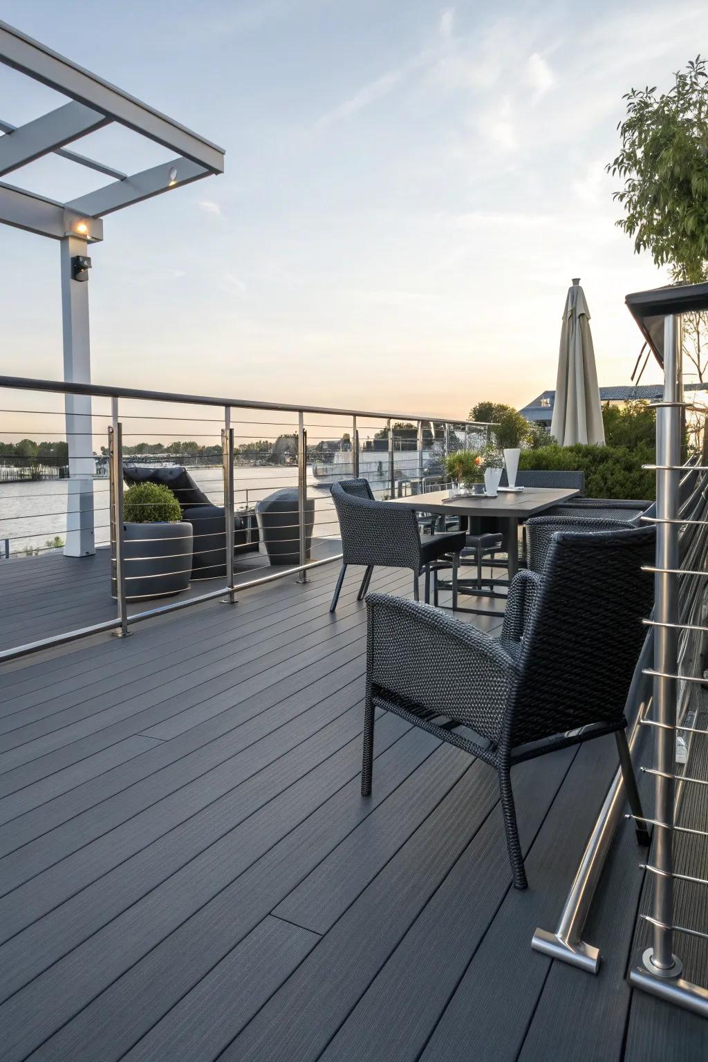 A chic charcoal deck with modern and moody aesthetics.