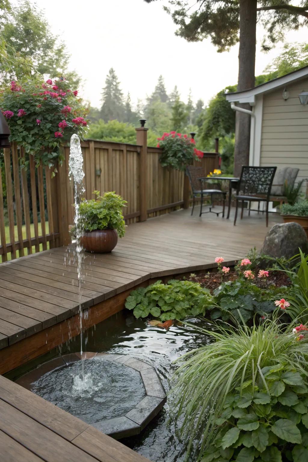 Water features introduce a soothing ambiance to decks.