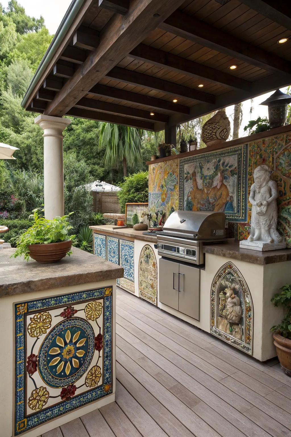 Artistic accents infuse your deck kitchen with personality.