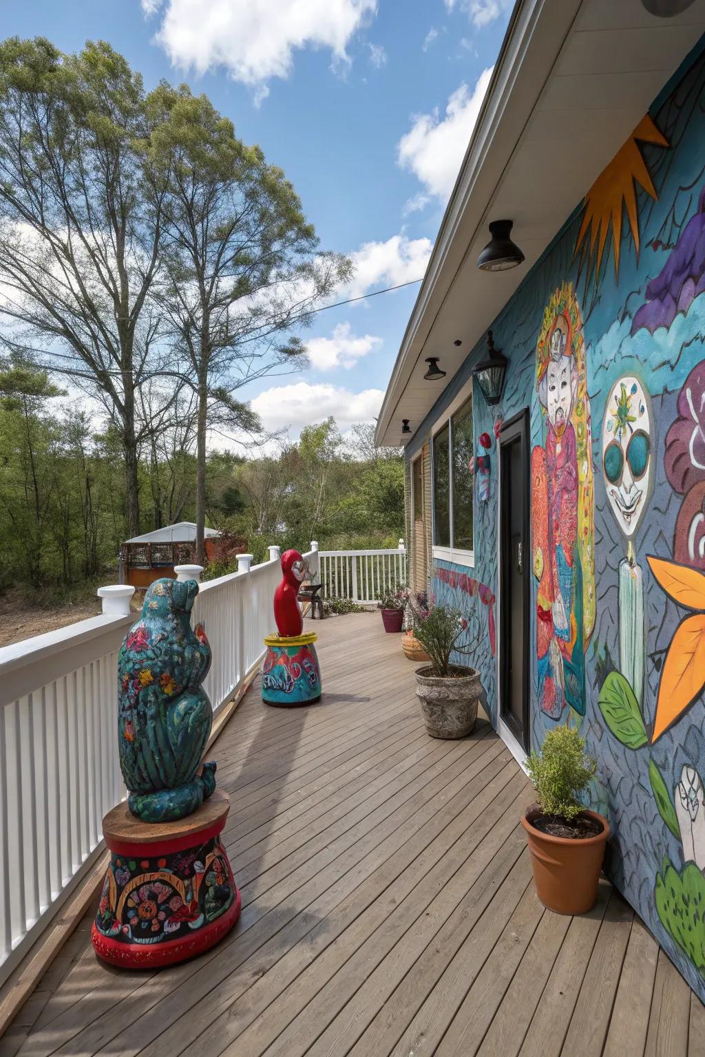 Artistic touches personalize and add flair to a side deck.