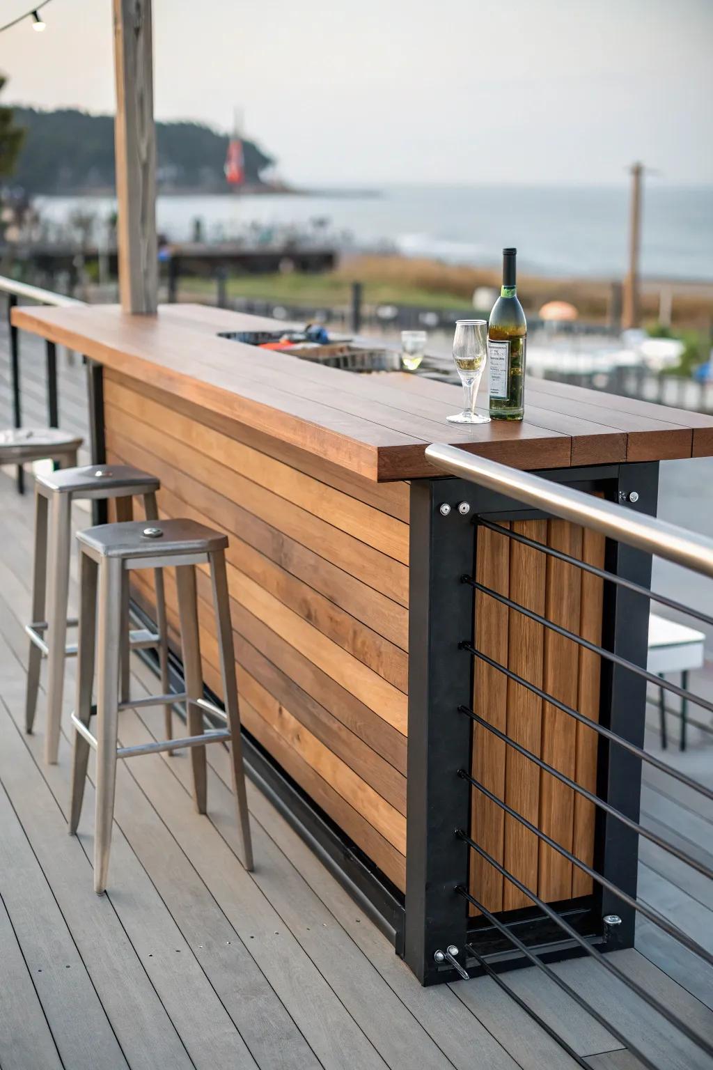 Mixing materials creates a unique and artistic bar top.