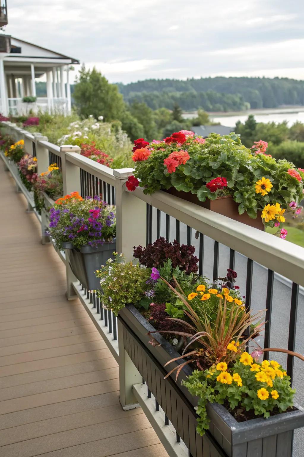 Edible flower boxes offer beauty and a culinary delight for your deck.