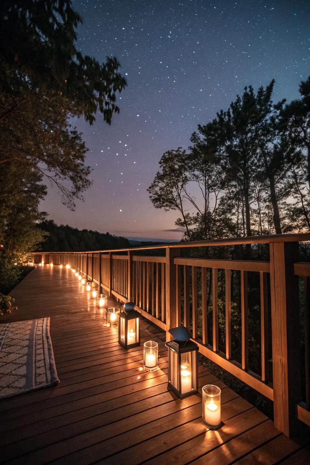 Candle holders add a romantic glow to the deck.