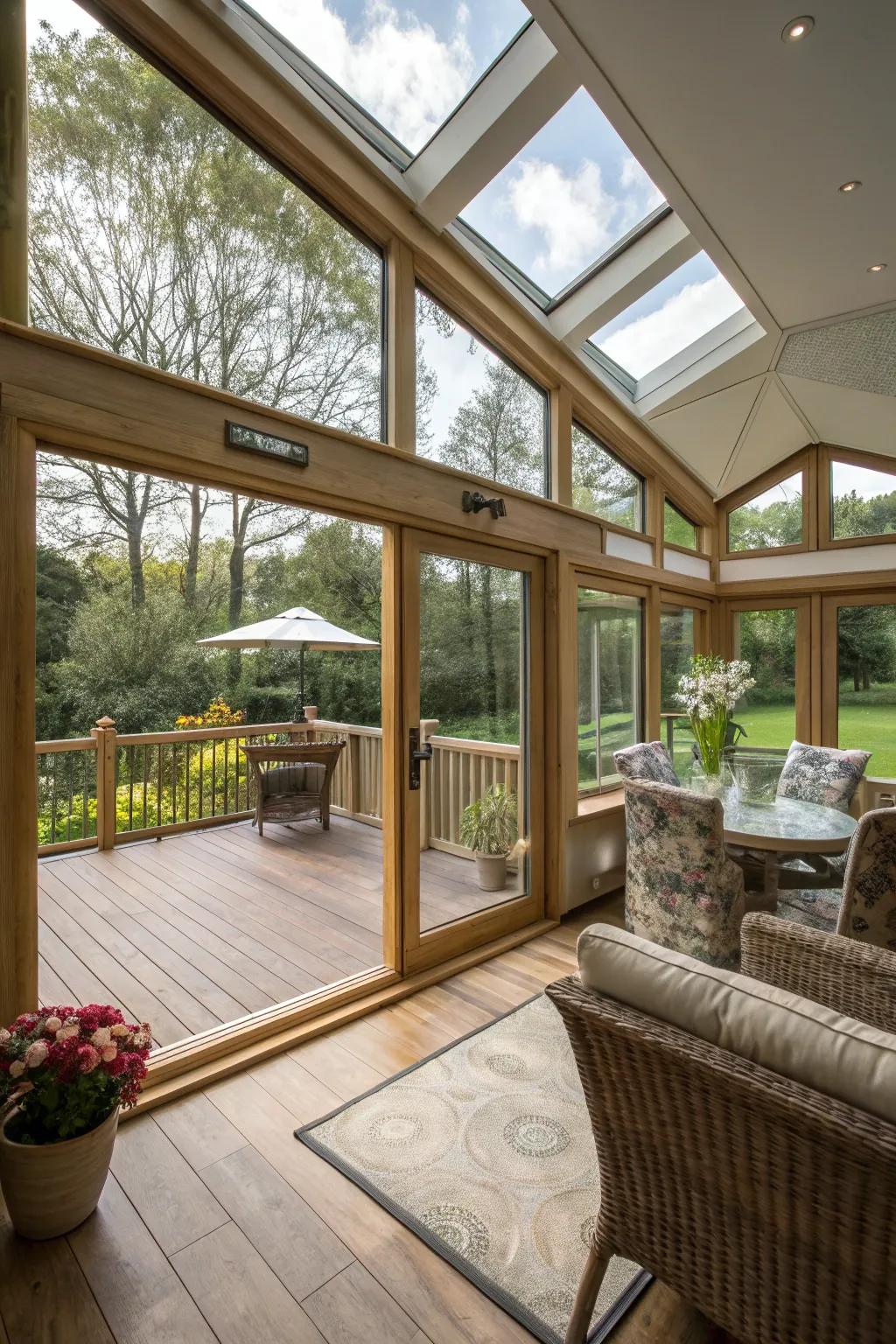 A sunroom offers a perfect blend of indoor comfort and outdoor views.