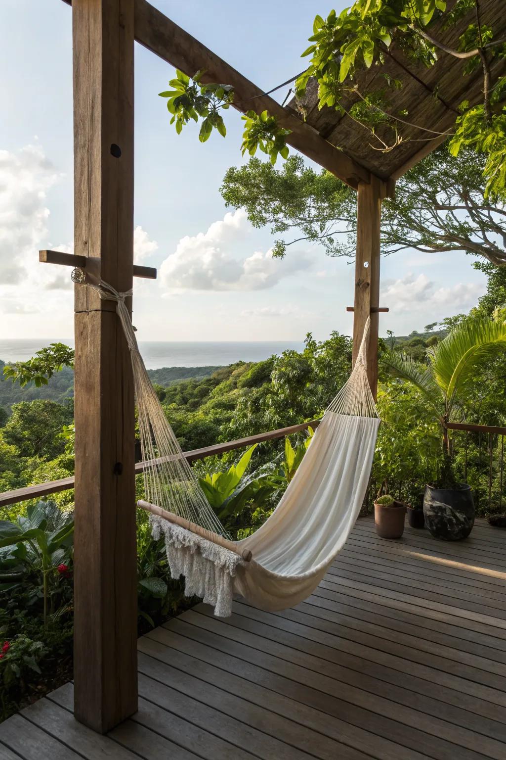 A hammock offers the perfect escape for relaxation.