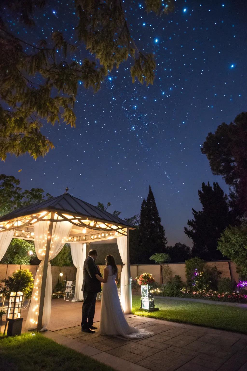 Starry night lighting adds a dreamy, celestial ambiance to the wedding night.