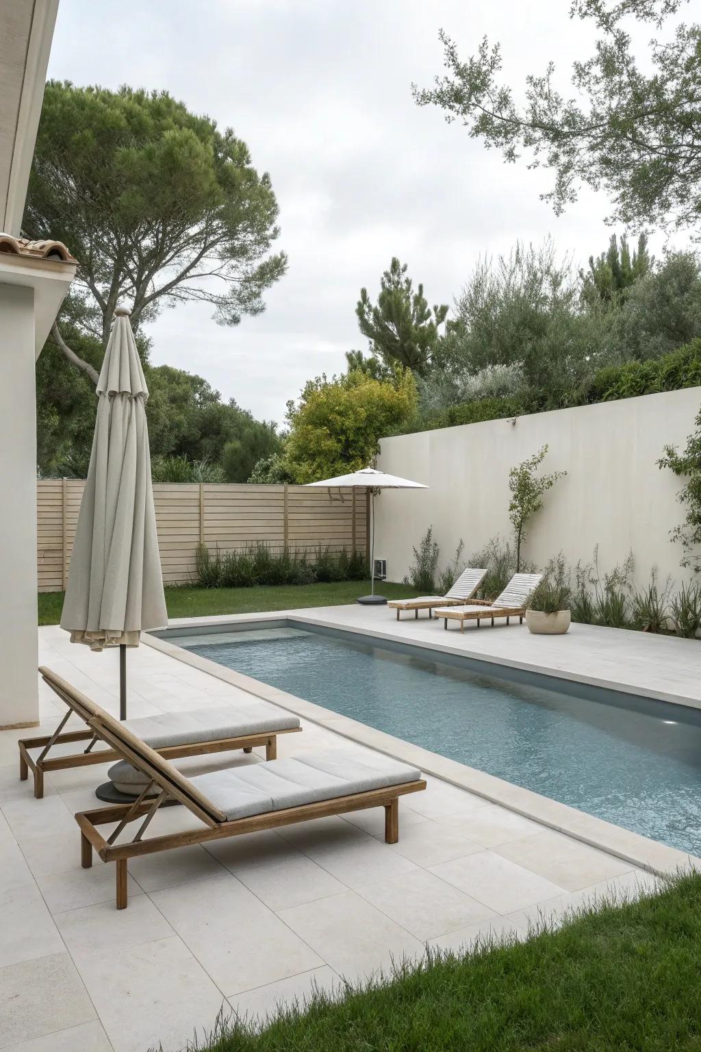 A minimalist design offers a clean, modern poolside appearance.