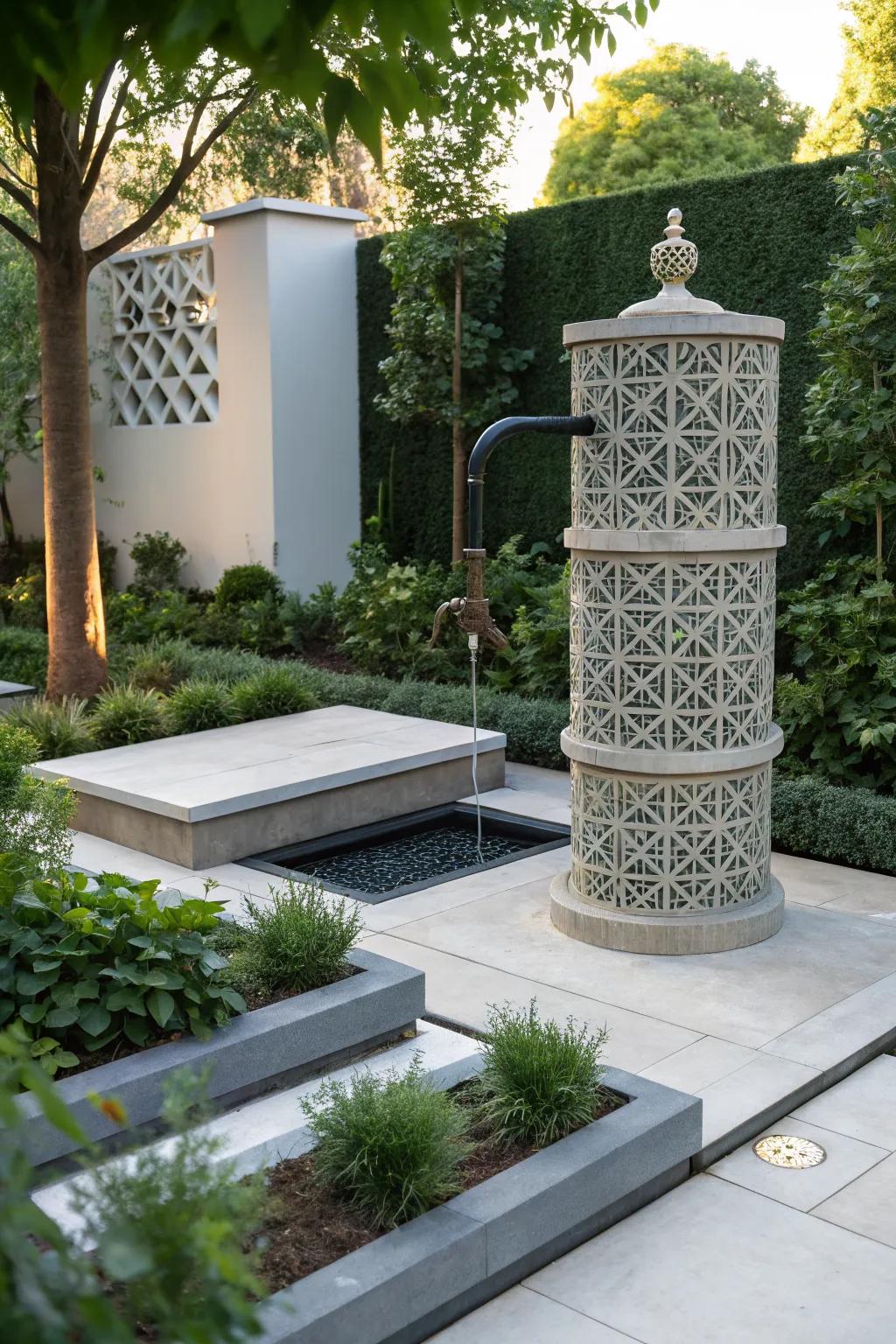 A geometric design adds a modern architectural flair.