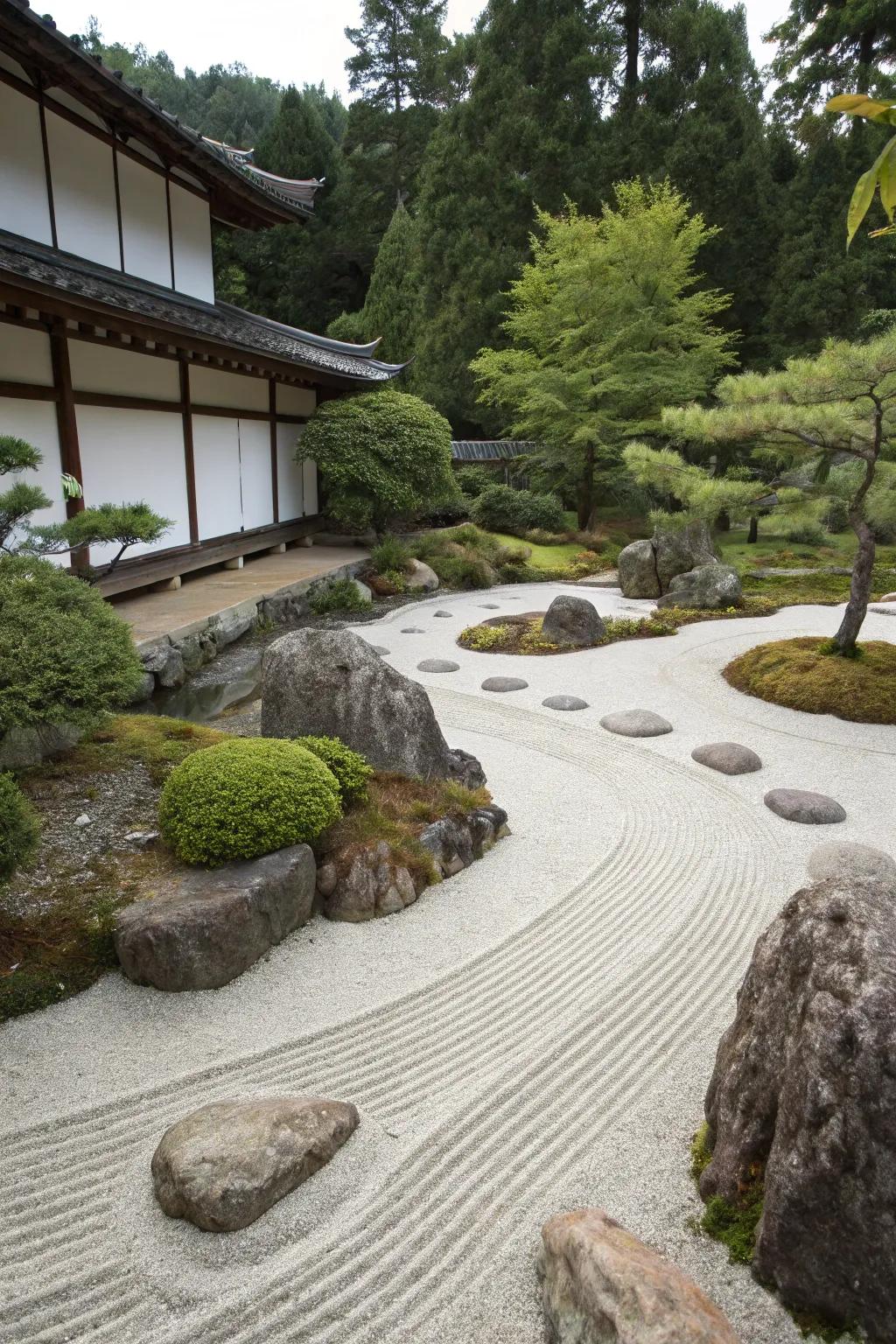 A Zen rock garden brings tranquility and minimalism to your backyard.