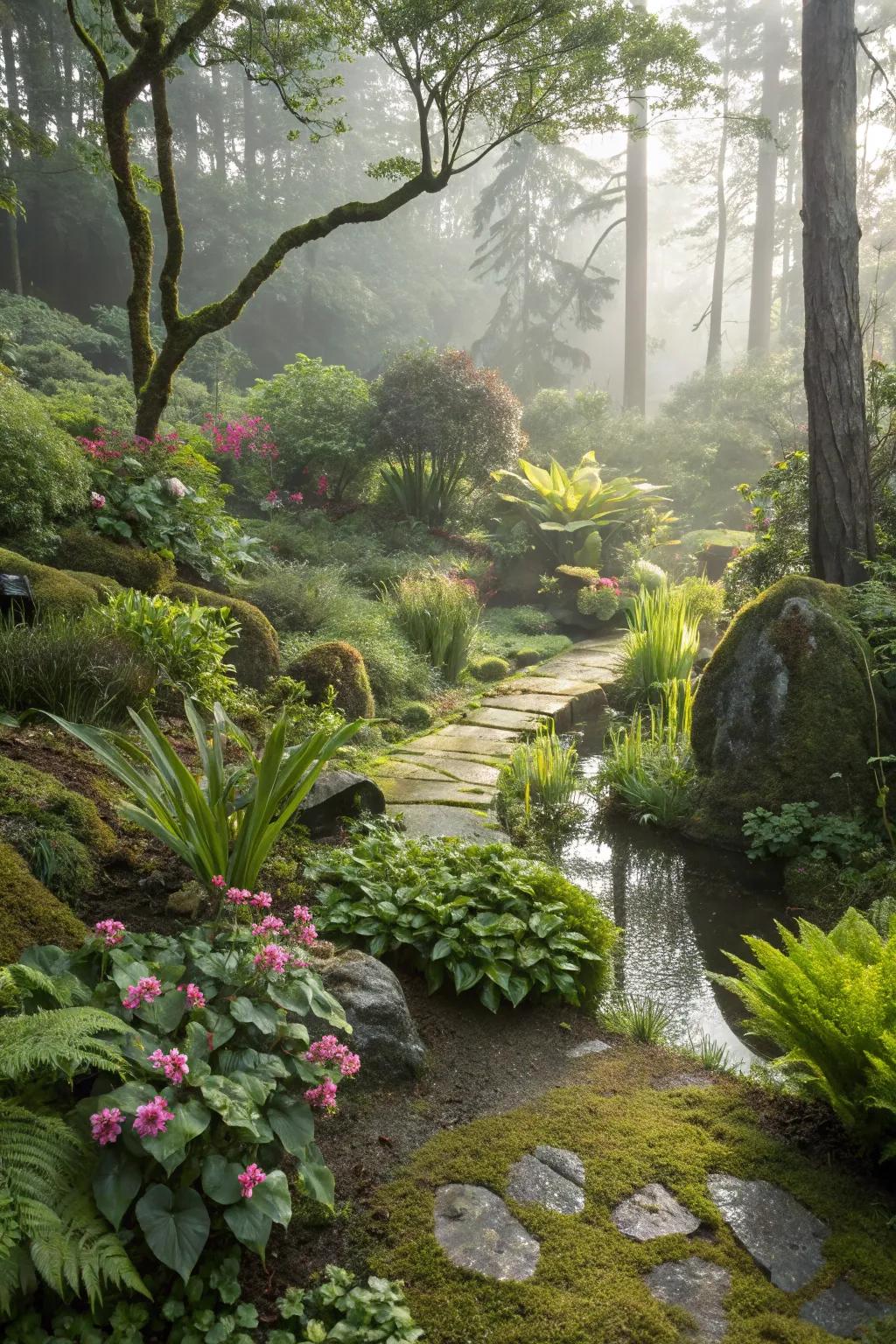 Water-absorbing plants manage moisture naturally.