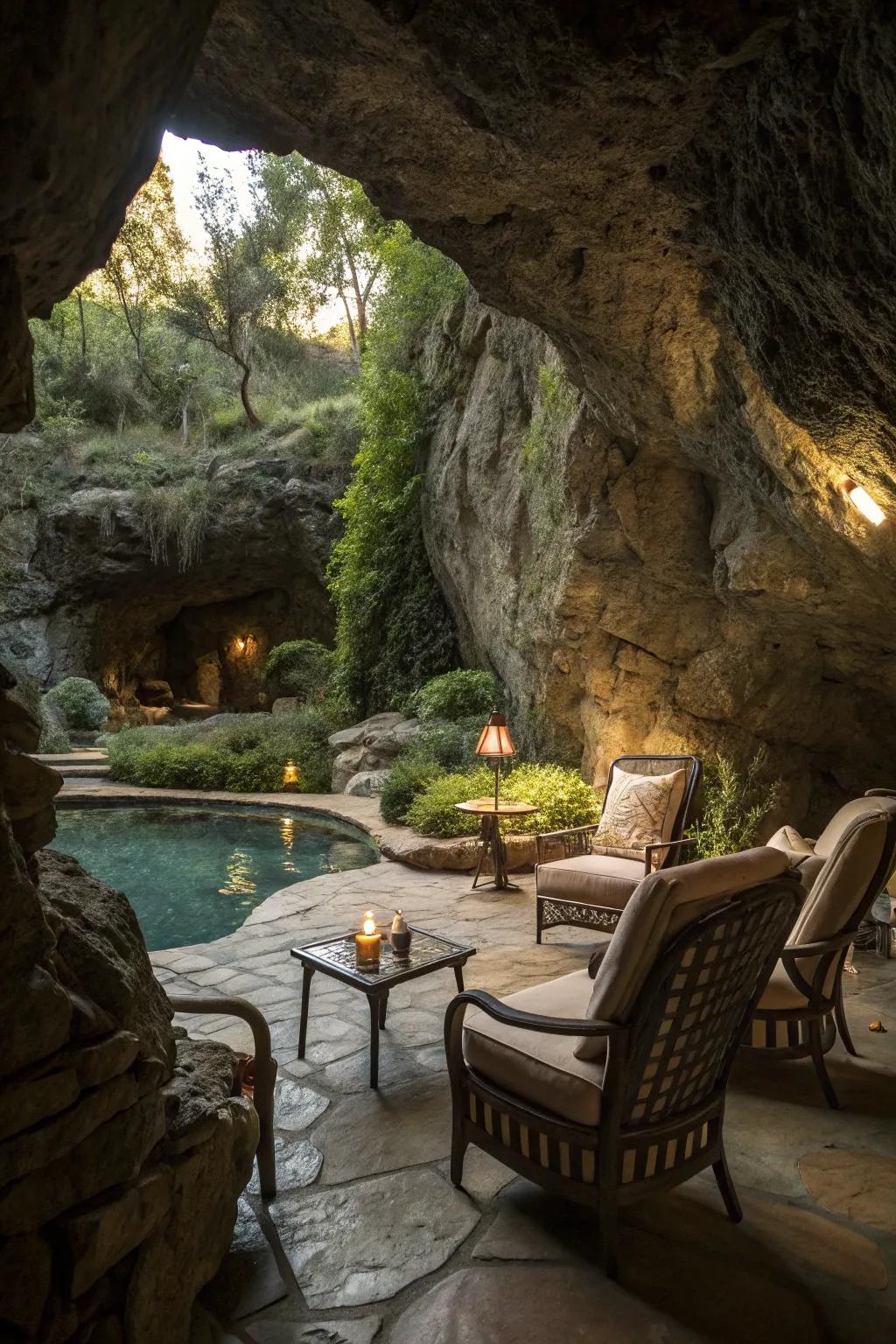 A secret grotto adds an element of surprise to a diving rock setup.