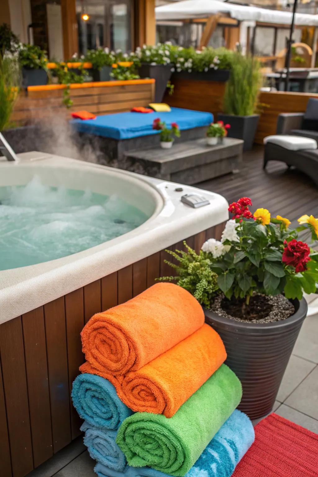 Bold colors energize your hot tub space with personality.