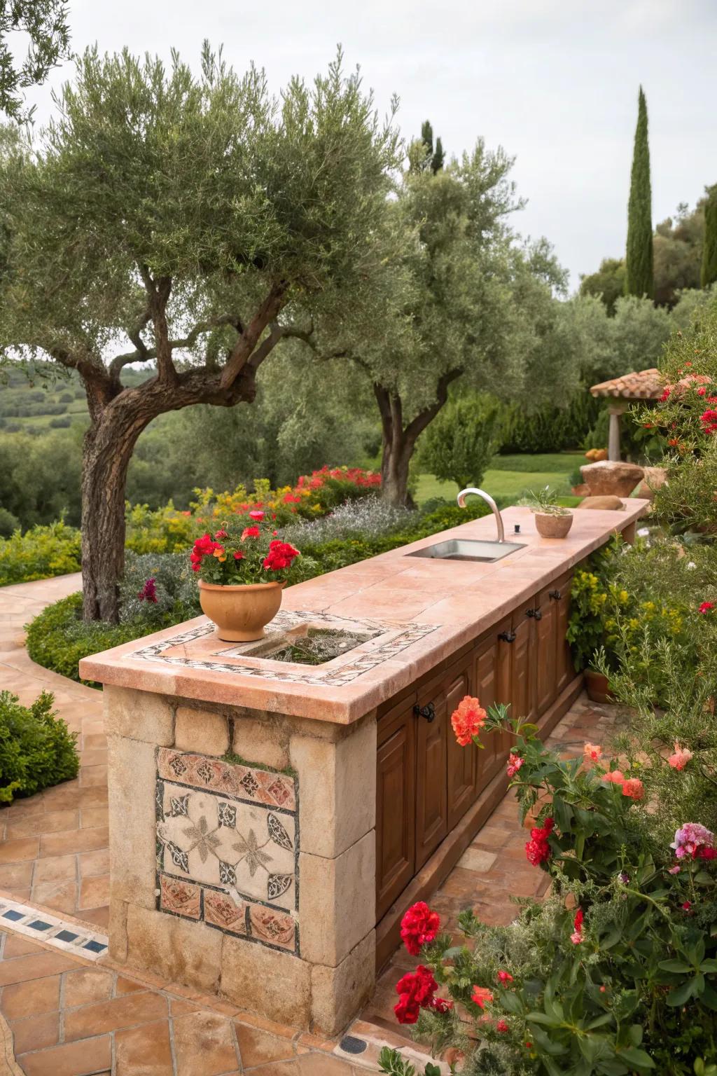 Warm and inviting with terracotta surfaces.