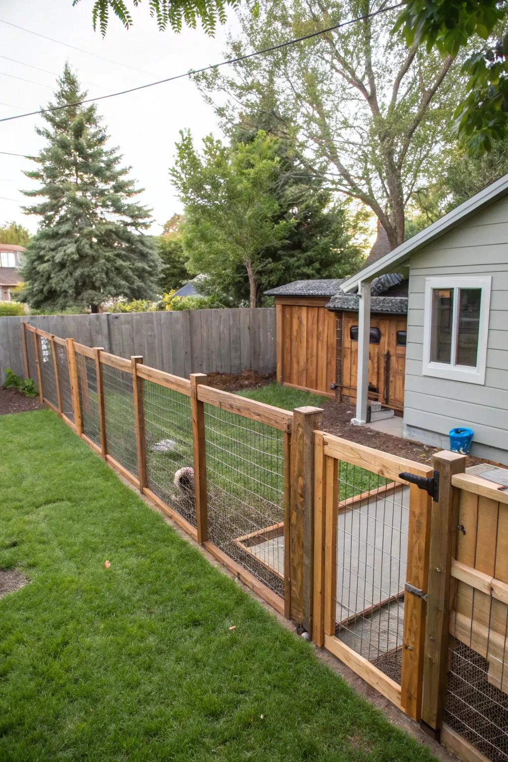 Recycled materials create a unique, eco-friendly fence.