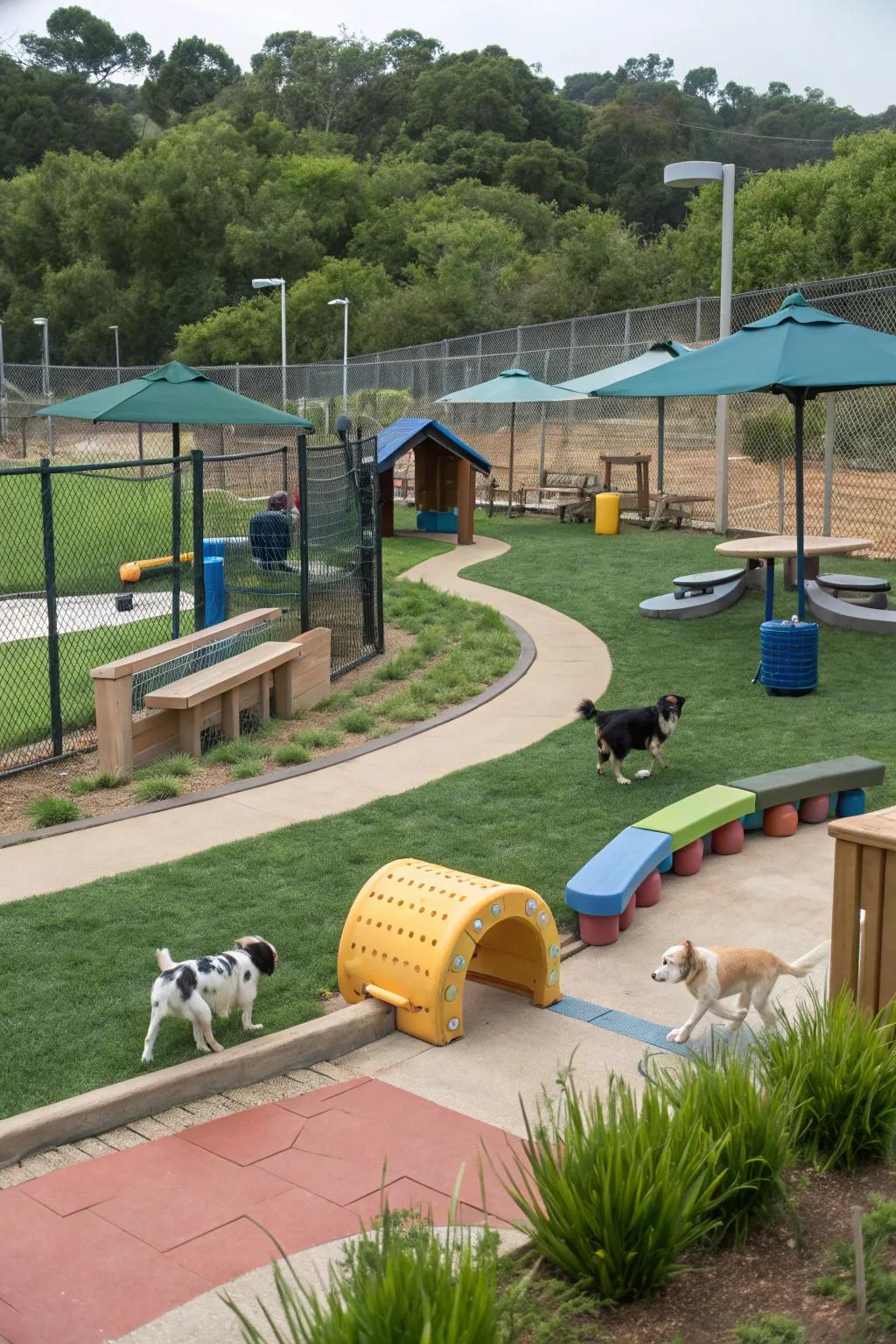 Customizable zones add structure and variety to dog runs.