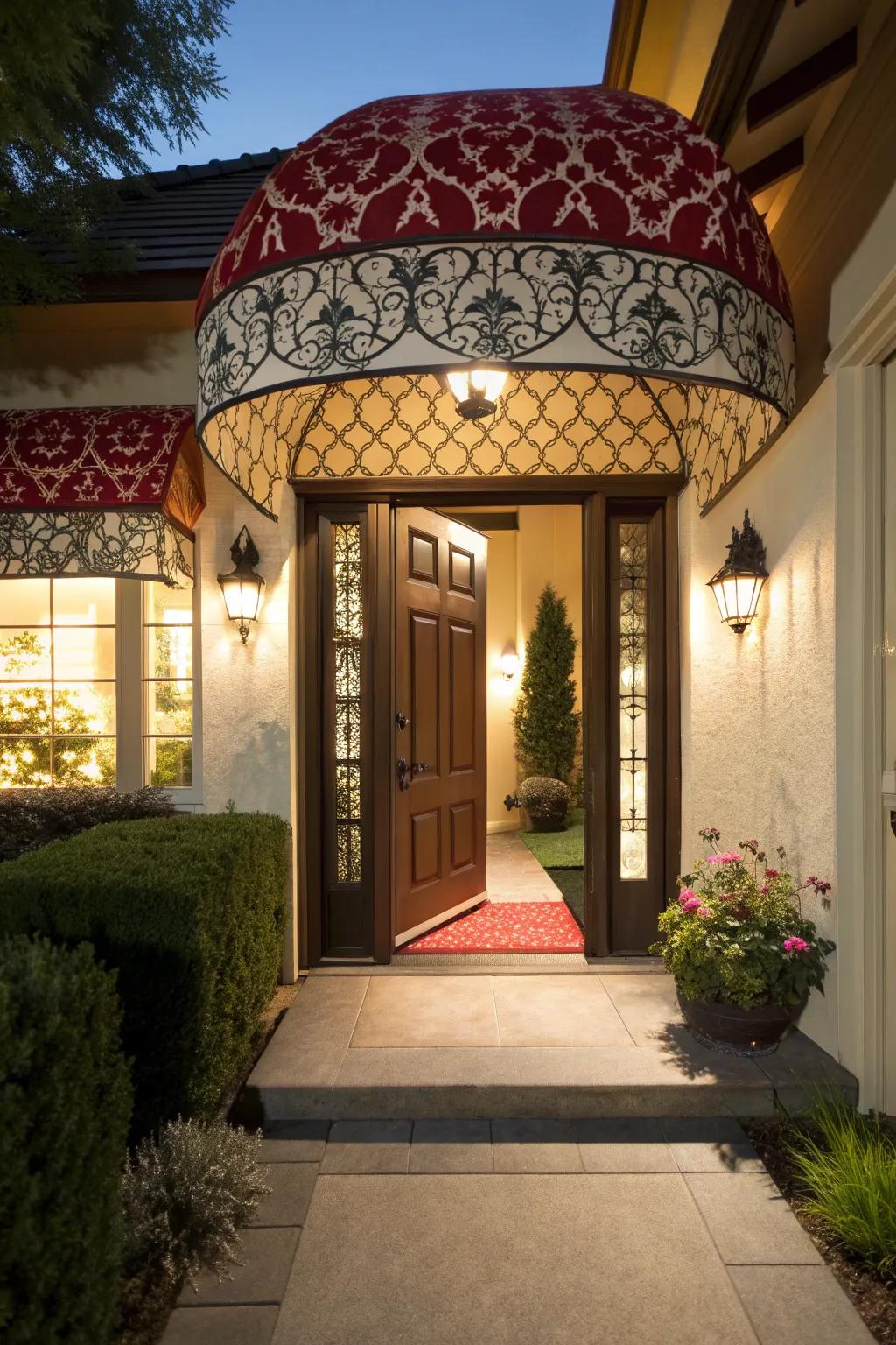 A bold awning design adds dramatic flair to this entrance.
