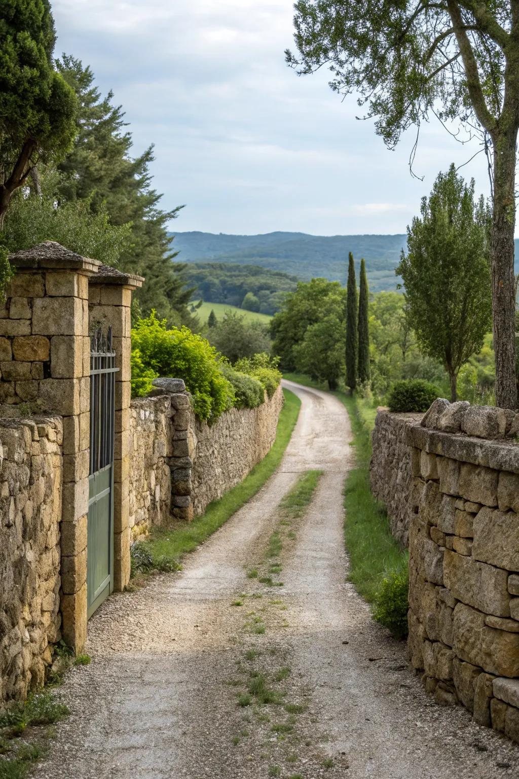 Stone walls offer a durable and natural aesthetic for your driveway.