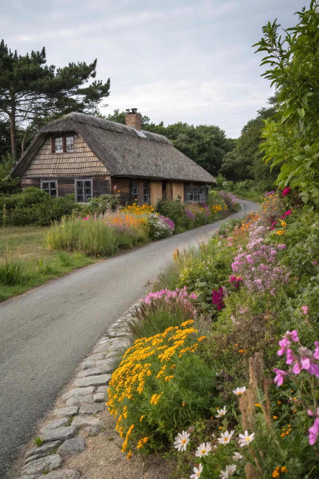 Wildflower borders bring whimsy and color to driveways.